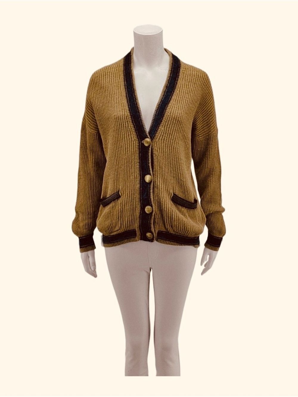 Brunello Cucinelli Brown Cardigan with Black Trim